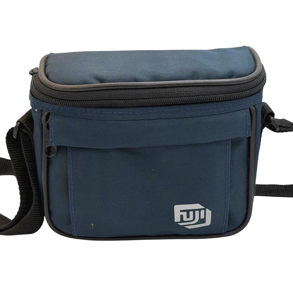 Fuji Vintage Camera Bag Navy Blue Nylon Padded Shoulder Strap Travel Case